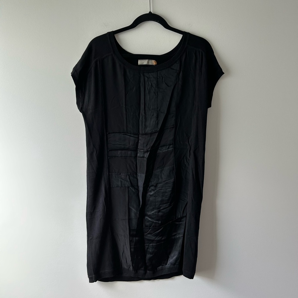 Cluny black mixed media short sleeve dress